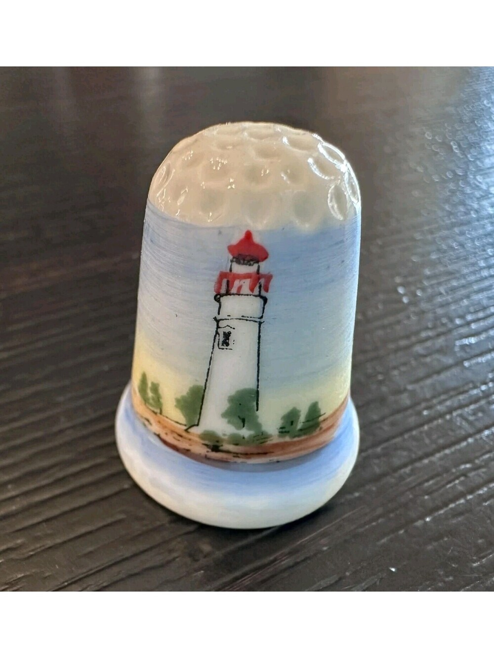 Marblehead Lighthouse Lake Erie Ohio Souvenir Thimble Hand Painted EUC